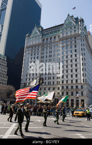 St. Patricks Day celebrations in front of The Plaza Hotel, 5th Avenue, Manhattan, New York City, New York, USA Stock Photo