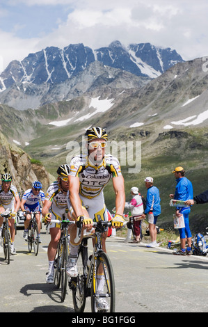 Cyclists in the Tour de France 2009, at the Grand St. Bernard Pass, Valais, Switzerland, Europe Stock Photo