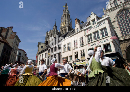 Folk dance in old town, Antwerp, Belgium, Europe Stock Photo