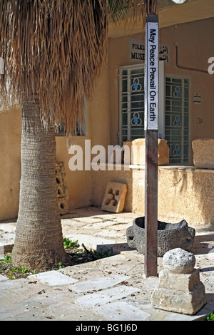 Sign "May peace prevail on Earth", Mosaics museum, Madaba, Jordan Stock Photo