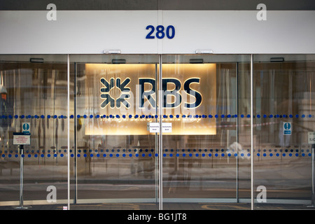 Royal bank of Scotland RBS London headquarters entrance sign in City of London, London, UK Stock Photo