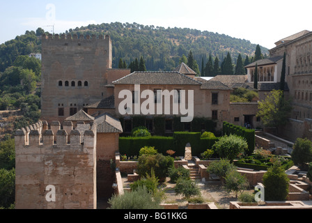 Machuca's Courtyard & facade of Hall of the Mexuar, Palacios Nazaries, Nasrid Palaces, The Alhambra, Granada, Andalusia, Spain Stock Photo