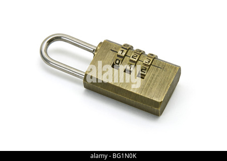 Small combination padlock with code 123 on white background Stock Photo