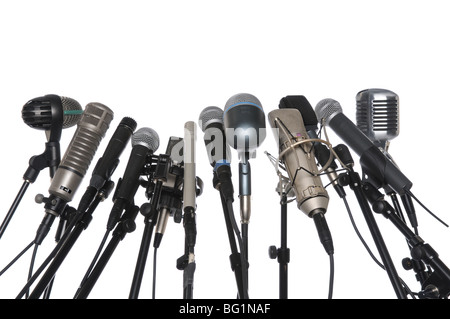 Microphones of various styles isolated over white background Stock Photo
