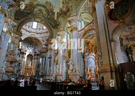 The Baroque interior of St. Nicholas Church in Mala Strana, Prague, Czech Republic, Europe Stock Photo