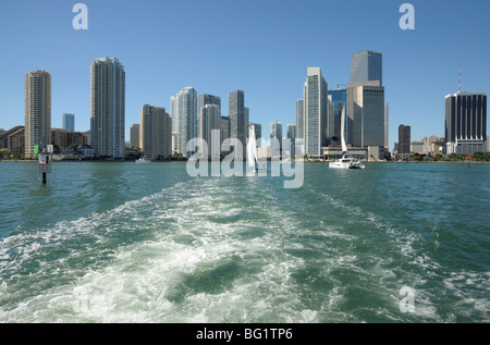 Downtown Miami Skyline from the Biscayne Bay, Florida USA Stock Photo