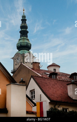 the  bell tower of  St. Giles church  in Klagenfurt Stock Photo