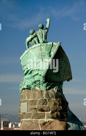 Sailors Monument in the Grounds of the Palais du Pharo, or Parc du Pharo Park, in form of Bow or Prow of Ship & Shipwreck, Marseille, Provence, France Stock Photo