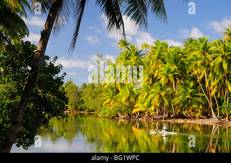 Canoe on Faie Bay, Huahine, French Polynesia, South Pacific Ocean, Pacific Stock Photo