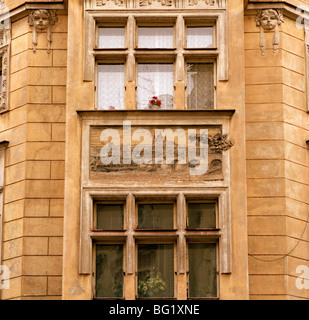 World Travel. Beautiful building in Vinohrady in ancient city of Prague in the Czech Republic in Eastern Europe. Culture History Traveller Wanderlust Stock Photo