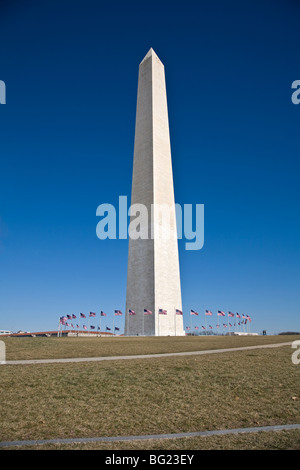 Washington Monument surrounded by flags on the Washington Mall in Washington D.C. Stock Photo