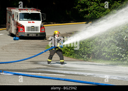 firemen and medics rescue training Stock Photo