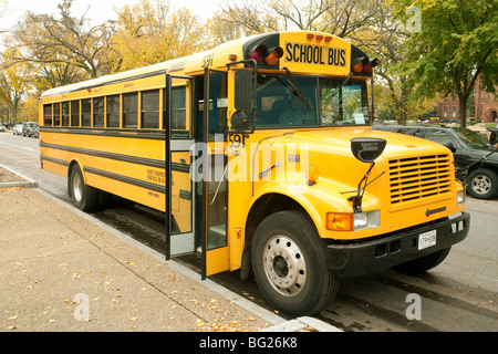 A Yellow American School Bus, Washington DC USA Stock Photo