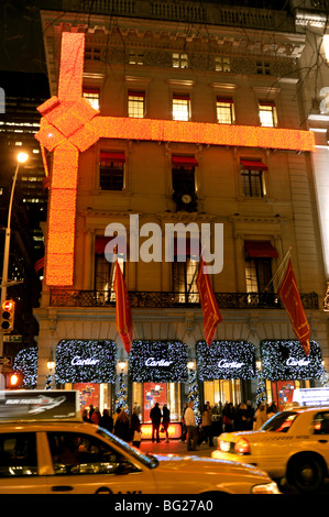 The entrance to the Cartier jewelry store in Fifth Avenue Manhattan New York USA decorated for Christmas Stock Photo