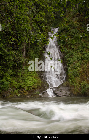 Eureka Falls cascades into the rushing waters of Silverhope Creek, British Columbia, Canada Stock Photo
