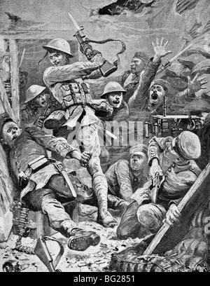 Contemporary WW1 illustration of Australian troops capturing a German machine-gun position during the 1916 Battle of Pozieres. Stock Photo