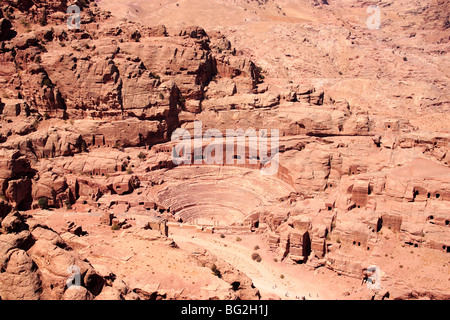 A view from high above the Roman era amphitheatre at the World Heritage Site of Petra, Jordan,