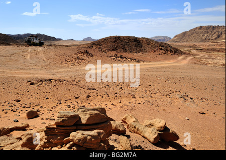 Off road track in south Sinai desert with 4 wheel drive car, Egypt Stock Photo