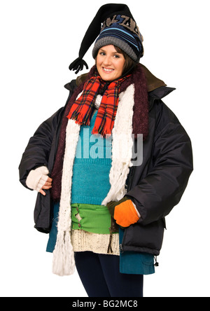 Woman wearing warm clothing layers hi-res stock photography and