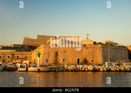 Sunrise over Fort Saint Nicolas, or Saint-Nicolas Fort, the Vieux Port or Old Port, Harbour, Marseille or Marseilles, France Stock Photo