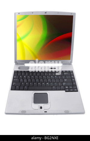 business still life - laptop with isolated screen on office desk ...