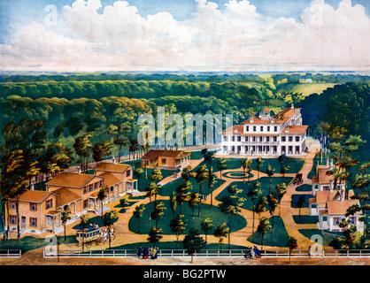 Wilberforce University, Xenia, Ohio. (The colored peoples college.) Birds-eye view of university buildings. circa 1860 Stock Photo