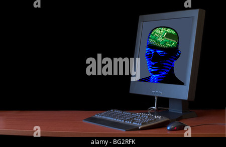 human brain inside a computer monitor Stock Photo - Alamy