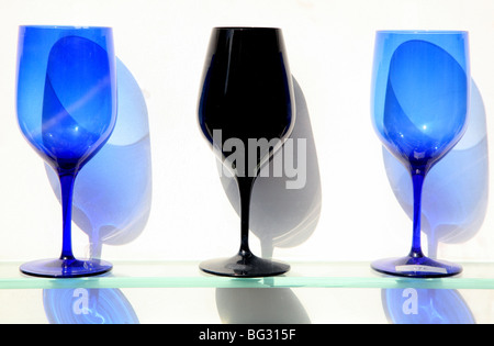 Wine glasses in shop window display in St Emilion near Bordeaux, France Stock Photo