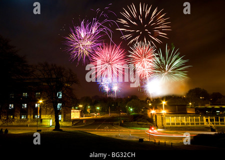 Fireworks display at night in Chesterfield Derbyshire Stock Photo