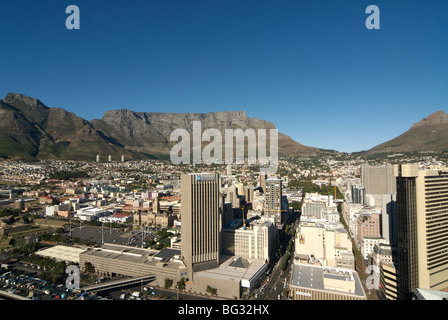 A view of Cape Town CBD and Table Mountain from ABSA building, Adderley St, South Africa Stock Photo