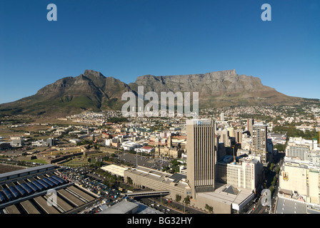 View of Table Mountain from high rise building Cape Town CBD Stock Photo