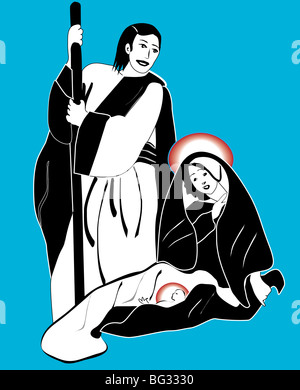 Christmas nativity scene with Mary and Joseph and baby Jesus Stock Photo