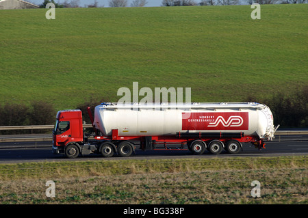 Norbert Dentressangle tanker lorry on M40 motorway, Warwickshire, UK Stock Photo