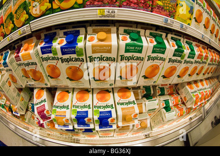 Cartons ot Tropicana orange juice are seen in a supermarket refrigerator case Stock Photo