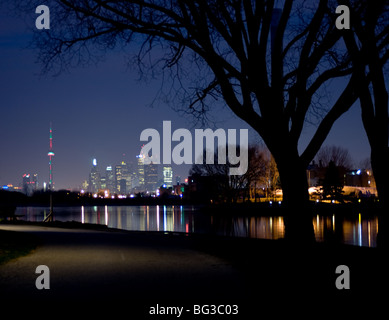 View of Toronto in the morning reflected in Ashbridges Bay Stock Photo