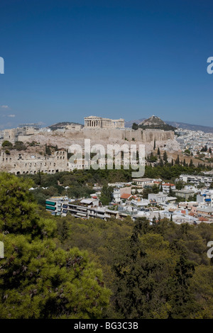 Acropolis on the skyline, Athens, Greece, Europe Stock Photo