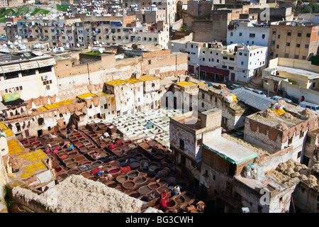 Chouwara Leather Tannery in Fez Morocco Stock Photo