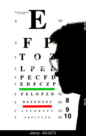 silhouette of man studying eye chart Stock Photo