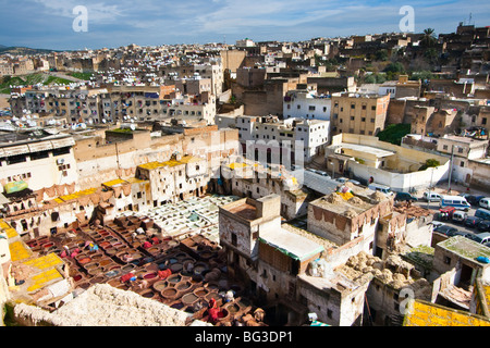 Chouwara Leather Tannery in Fez Morocco Stock Photo