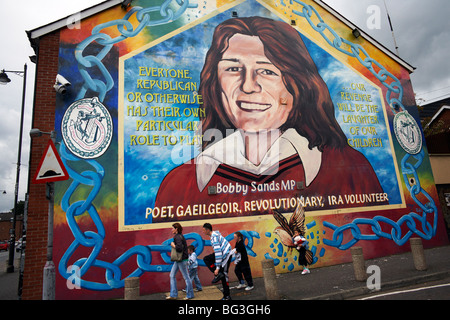 A political mural depicting Bobby Sands is seen on the Falls Road, Belfast, Northern Ireland, United Kingdom, Europe Stock Photo