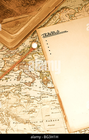 Vintage map of a world traveler (NOTE: 1907 copyright EXPIRED in 1982) Stock Photo