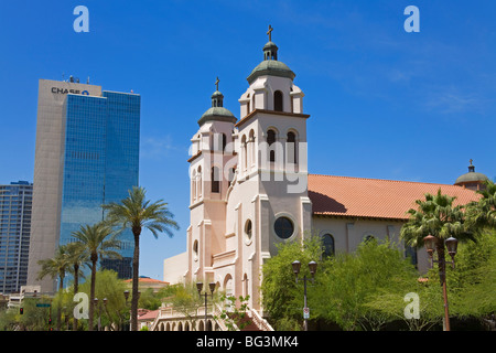 St. Mary's Basilica and Chase Tower, Phoenix, Arizona, United States of America, North America Stock Photo