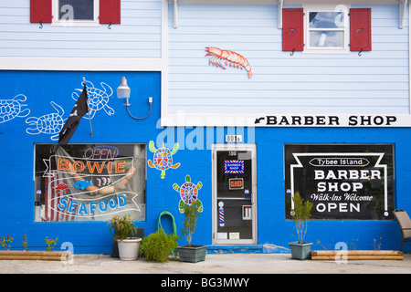 Seafood store and Barber Shop on Tybee Island, Savannah, Georgia, United States of America, North America Stock Photo