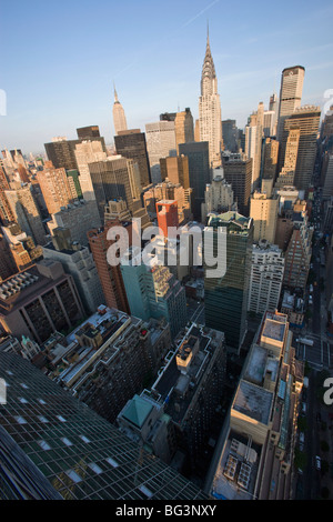 Wide angle view of the city skyline including the Chrysler Building and Empire State Building, Manhattan, New York, USA Stock Photo