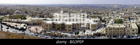 Aleppo panorama with view over the longest souk in the world. Stock Photo