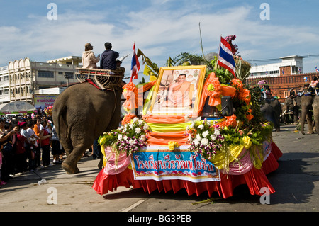 Colorful parade during the Surin Elephant roundup. Stock Photo