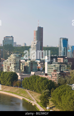 Elevated view of the new skyscrapers on city skyline, Vilnius, Lithuania, Baltic States, Europe Stock Photo