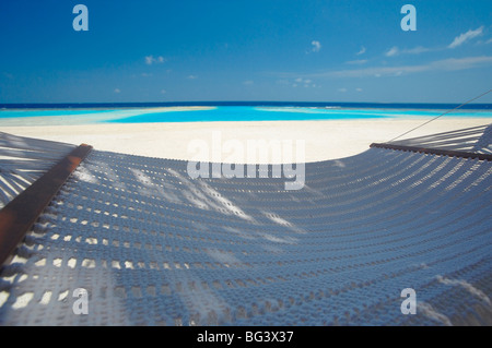 Hammock on the beach, Maldives, Indian Ocean, Asia Stock Photo
