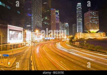 Freeway Running Along Harbor of Hong Kong