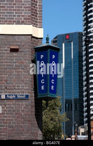 Police station sign on the corner of Argyle Street and George Street in the Rocks area of Sydney New South Wales Australia